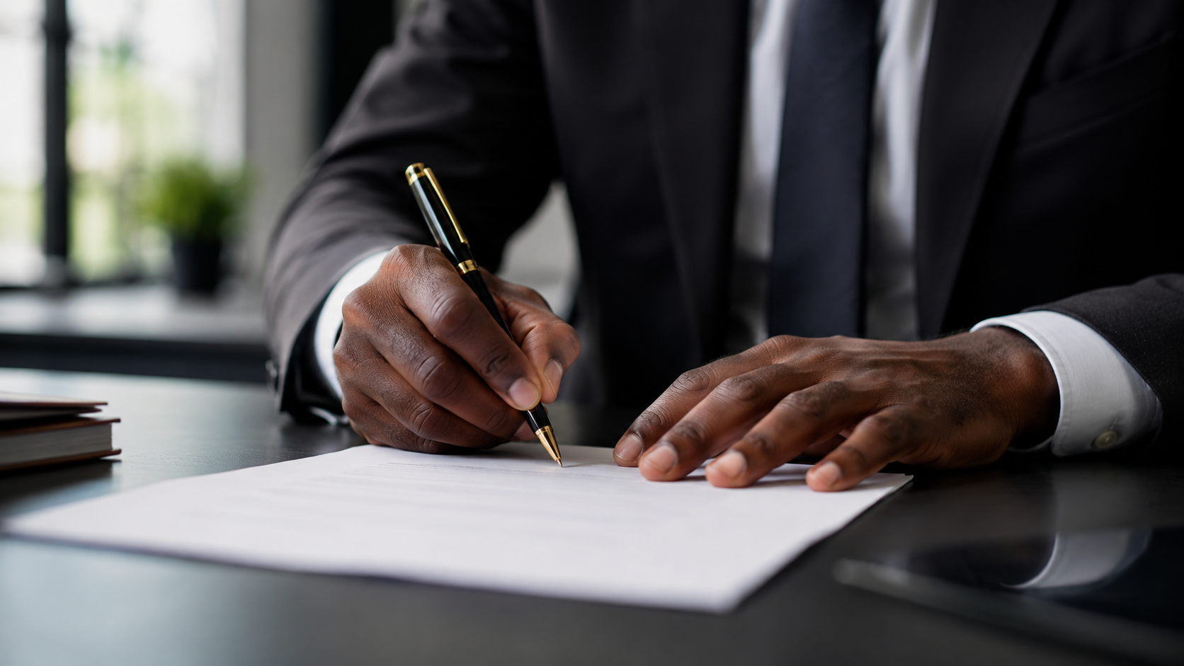 Insurance policy documents and handshake